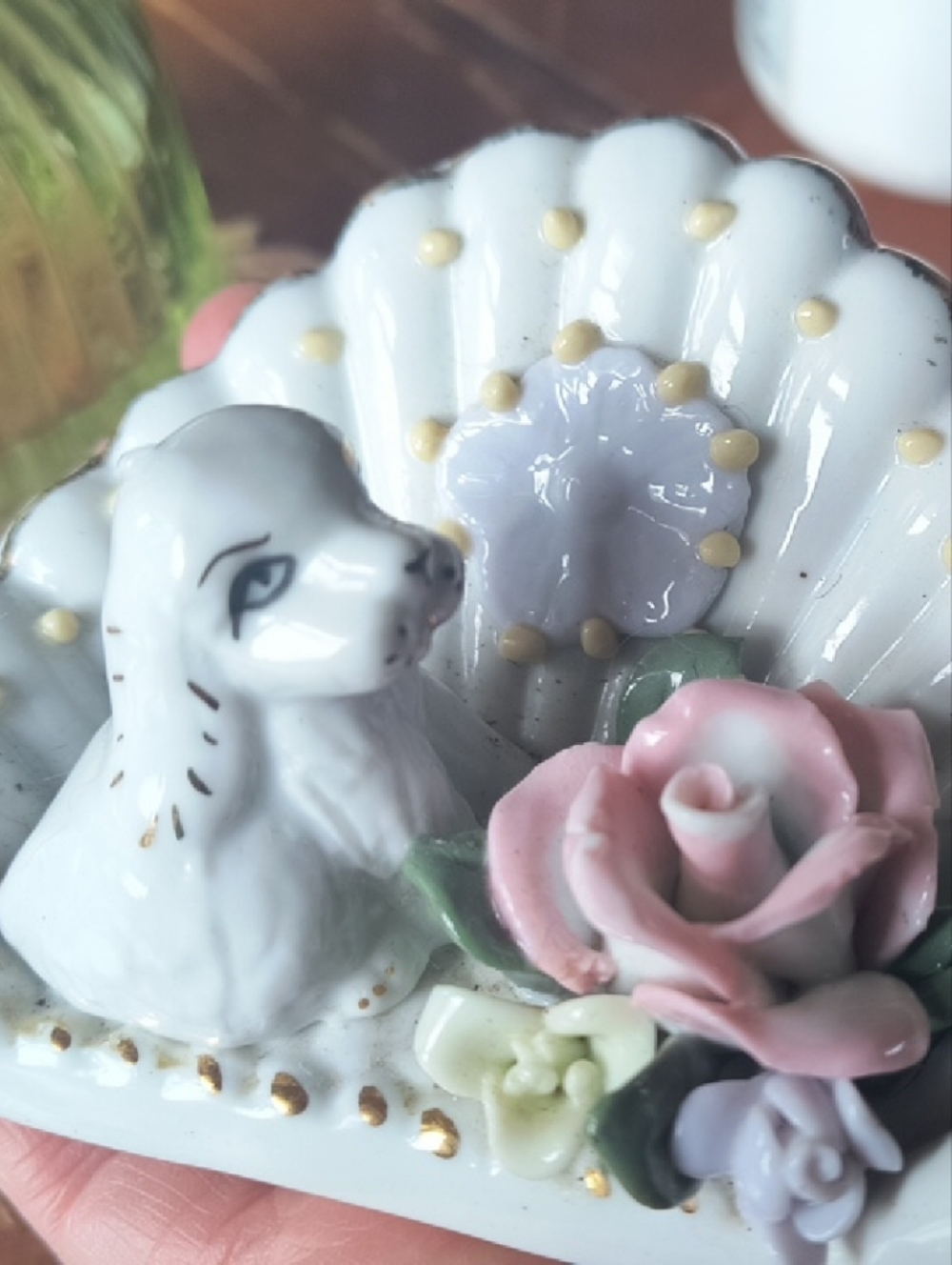 Porcelain Puppy Trinket Dish with Pink Roses - Picture 3 of 5